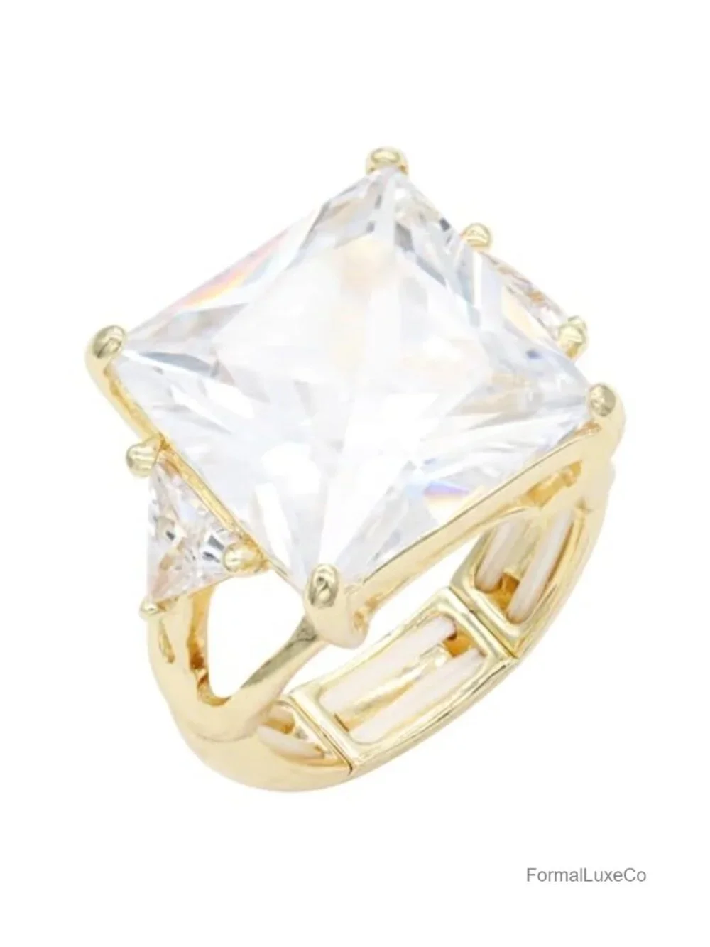 Women's Stretch Statement Ring CZ Stone Gold Tone Size 7-9